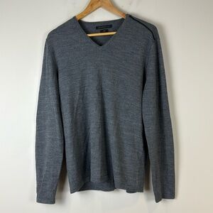 John Varvatos Luxe Mens Large V Neck Merino Blend Knit Pullover Sweater Gray